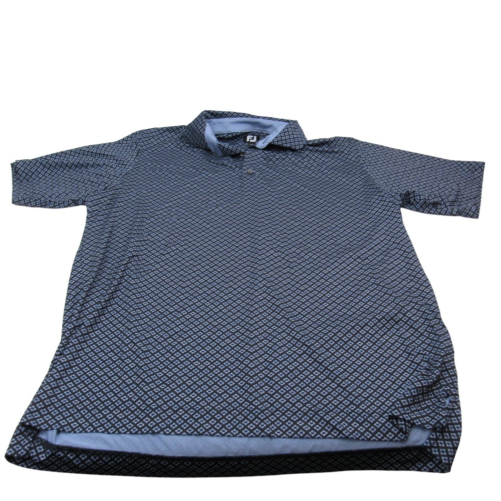 FootJoy FJ Mens Golf Polo Shirt Blue White Short Sleeve‎ XL Geometric Print